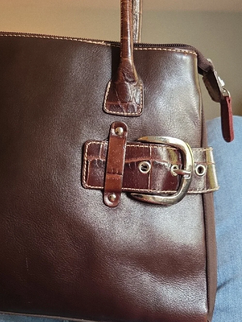 Franco Sarto Chocolate Brown Shoulder Bag with Buckle Detail